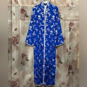 Ao Dai Maxi Vietnamese Blue Floral Traditional Dress